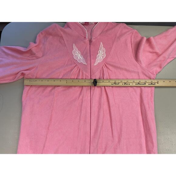 VTG Serenity Zip Robe Womens Large Pink Brushed Acetate Tricot 60s 70s Housecoat - Picture 7 of 13